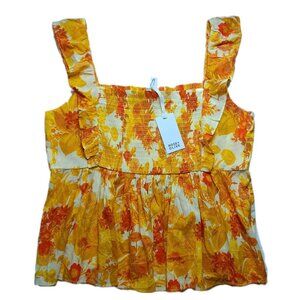 Rose & Olive Size MEDIUM Floral Tank Top Babydoll Ruffle Smocked New